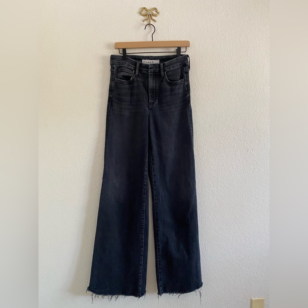 Frank and Eileen Galway Wide Leg Jeans Women’s Size 27 Faded Black Frayed Hem